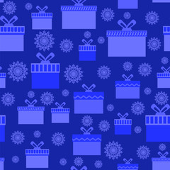 Naklejka na ściany i meble Blue Wrapping Christmas Seamless Paper with Different Boxes and Snowflakes