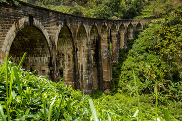 Fototapeta na wymiar Nine arch bridge in between Ella station and Demodara station, Sri Lanka