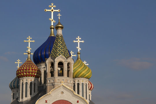 Russian Orthodox church in the Novo-Peredelkino District in Moscow on a sunny day. The Church of Saint Igor of Chernigov