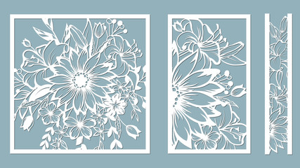 Set template for laser cutting and Plotter. Flowers, leaves for decoration. Vector illustration. Sticker set. lily. plotter and screen printing. serigraphy
