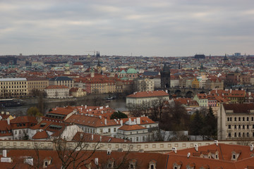 Roofs of buildings landscape in Prague city