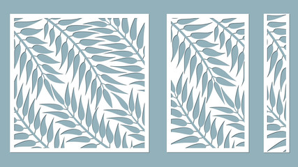 Naklejka premium Set template for cutting. Palm leaves pattern. Laser cut. Vector illustration. serigraphy. plotter and screen printing. serigraphy
