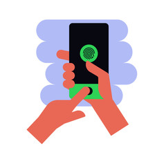 Hands holding a mobile phone pressing the unlock screen