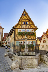 Fototapeta na wymiar Iconic view of old street in Rothenburg ob der Tauber
