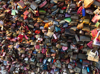 Cologne. Germany, october 2018 . Hundreds of padlocks fastened to the Hohenzollern Bridge in the city of Cologne, over the River Rhine in Germany.