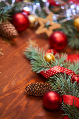 christmas wreath with red and golden balls