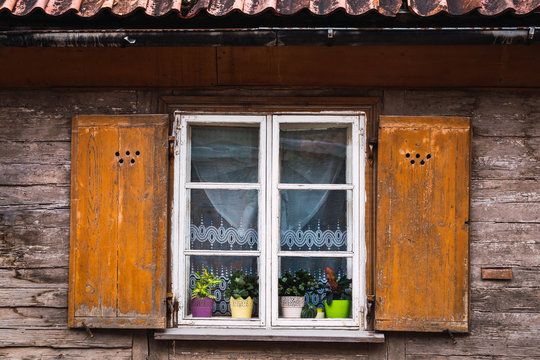 Wooden window of old building