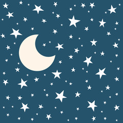 Obraz na płótnie Canvas Starry sky with moon flat design background