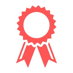 Red badge with ribbons icon, Award ribbon symbol