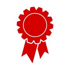Red badge with ribbons icon, Award ribbon symbol
