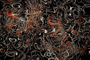 Dark spiral and twirl loop abstract mess-up pattern. Comic background.
