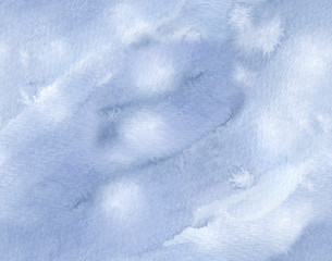Seamless background pattern with calm light blue blots and brush strokes painted in watercolor