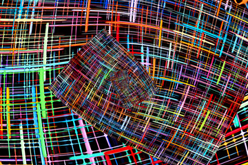 Abstract multicolored checkered fractals pattern. Comic background.