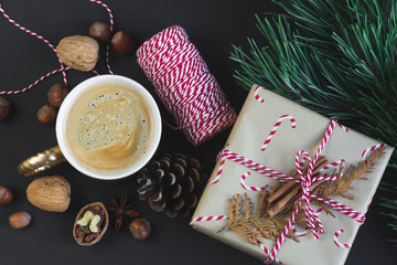 Christmas Gift Boxes Decoration Natural Decor New Year Party Concept Vintage Pine Cones Nuts
