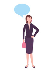 business woman standing character speech bubble