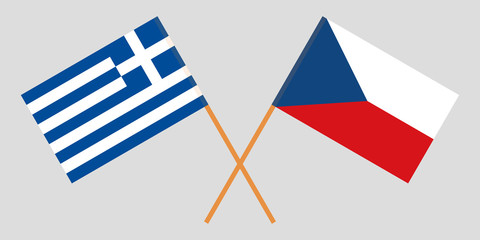 Crossed  flags of Czech Republic and Greece. Official colors. Correct proportion. Vector