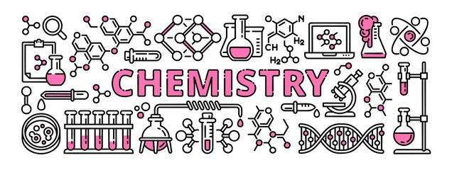 Chemistry banner. Outline illustration of chemistry vector banner for web design