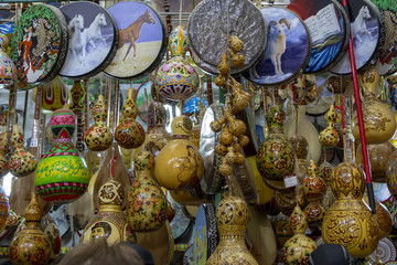 Traditional musical instruments on display in Grand Bazaar, Urumchi, China