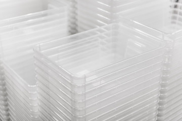 Folded transparent plastic containers boxes at store - 226569000