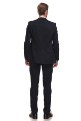 rear view of elegant businessman in suit standing
