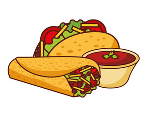 taco burrito and sauce mexican food traditional