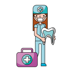 dentist woman holding tooth kit hygiene dental