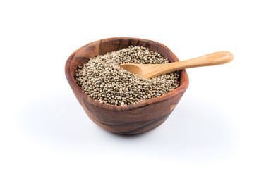 Cannabis Hemp seeds in bowl on white