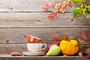 Autumn with pumpkins and fruits