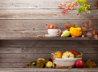 Autumn with pumpkins and fruits