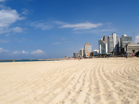TEL AVIV, ISRAEL. A view of the city beach in Tel Aviv