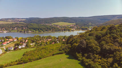 Fototapeta na wymiar Drone aerial picture from a Hungarian landscape, near the small village Orfu