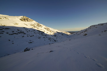 Snowy mountains landscape.
