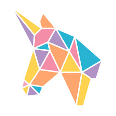 Triangle geometric origami unicorn pastel colorful isolated
