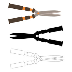 garden scissors  vector illustration flat style black silhouette