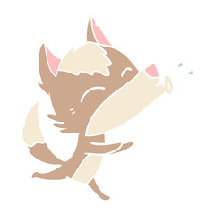 howling wolf flat color style cartoon