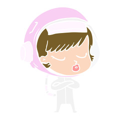 flat color style cartoon pretty astronaut girl