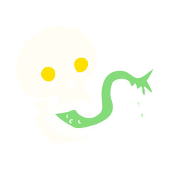 flat color illustration of a cartoon spooky halloween skull