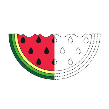 drawing worksheet for preschool kids with easy gaming level of difficulty. Simple educational game for kids. Illustration of watermelon for toddlers