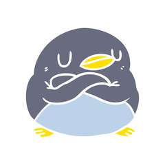 flat color style cartoon penguin with crossed arms