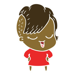 happy flat color style cartoon girl