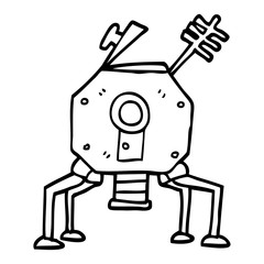 line drawing cartoon space rocket