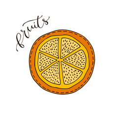 Orange slice icon. Fruit sticker. Ingredient for cocktail recipe book.