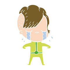 flat color style cartoon crying girl