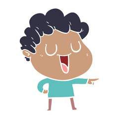 laughing flat color style cartoon man pointing