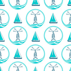 Lighthouses seamless pattern. Backgrounds of marine theme.