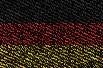 Germany flag  is depicted on the screen with the program code. The concept of modern technology and...