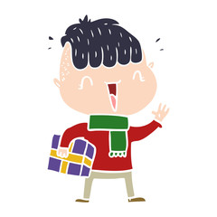 flat color style cartoon happy boy surprised