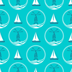 Lighthouses seamless pattern. Backgrounds of marine theme.