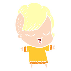 happy flat color style cartoon girl