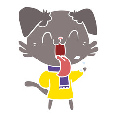 flat color style cartoon panting dog